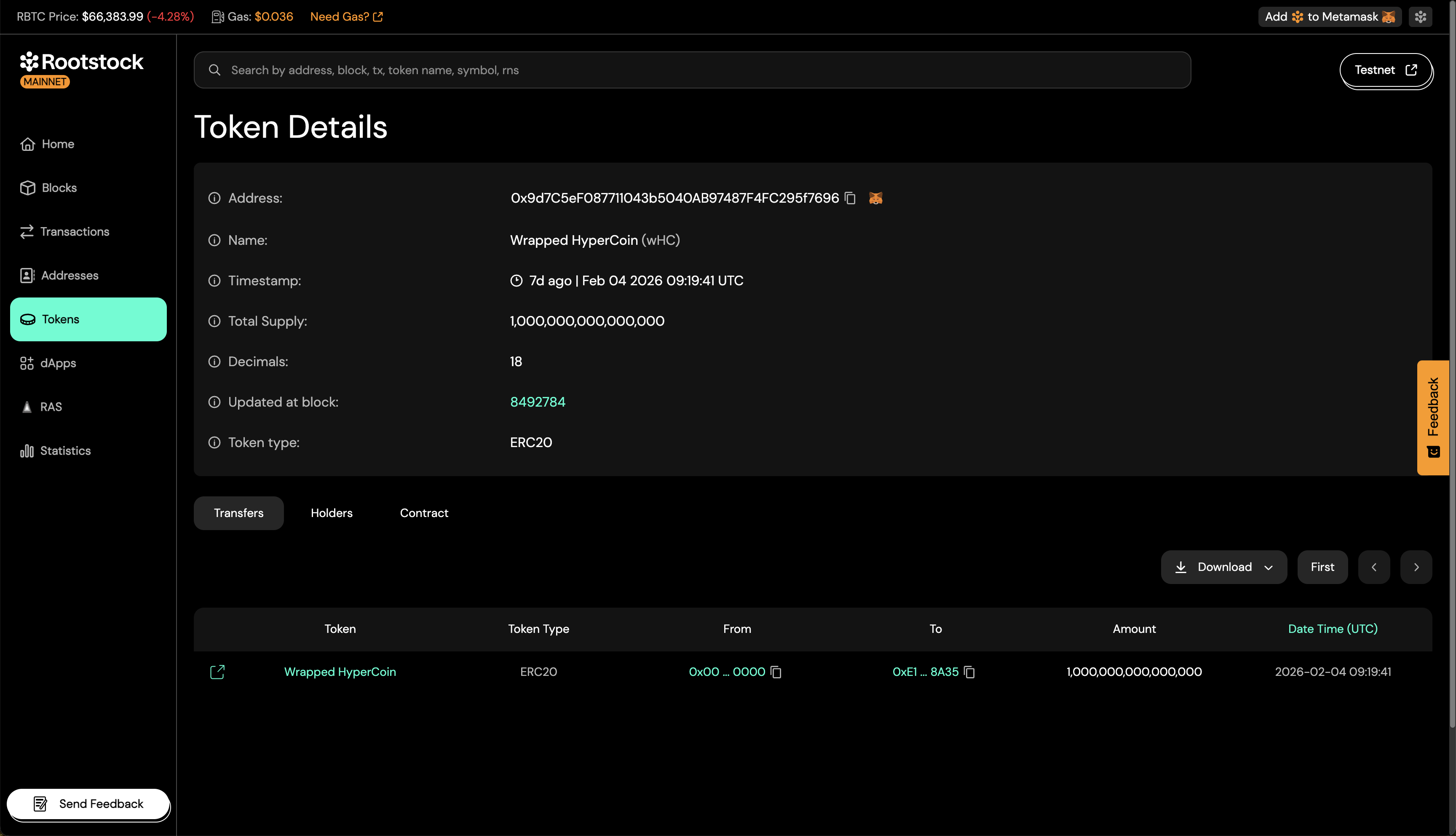 Tokens list